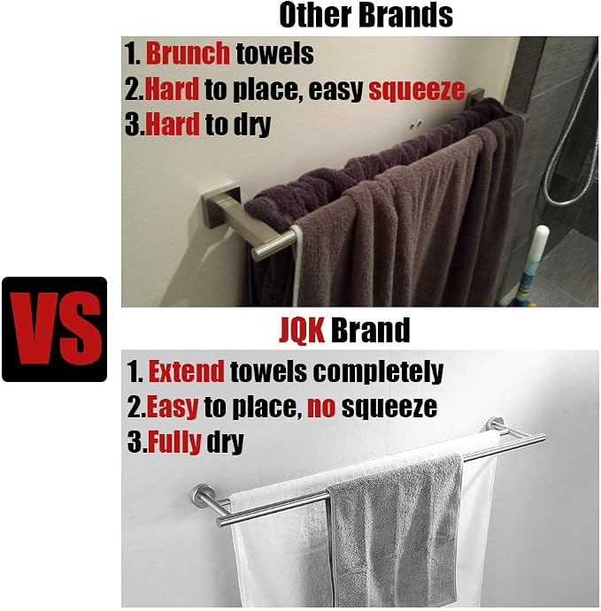 JQK Double Bath Towel Bar, 33 Inch 304 Stainless Steel Thicken 0.8mm Towel Rack for Bathroom, Towel Holder Polished Chrome Wall Mount, Useable Length 30 Inch, TB100L30-CH