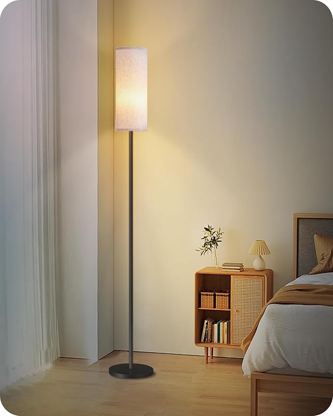 Dimmable Floor Lamp for Living Room with Remote and Foot Switch, Corner Floor Lamp, 64.4" Standing Tall Lamp, 10W 900LM LED Bulb Included, 3000K-6500K, Linen Shade, Weighted, FCC Listed W06LD05W1