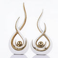 2PCS Abstract Art Ceramic Sculptures, Modern Decor Figurines for Living Room Decorative Objects, Sculptures Home Decor Set for Table, TV Stand, Entryway, Bookshelf Display (White Gold)