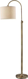 Adesso Antique Brass Floor Lamp with Oatmeal Linen Shade – Adjustable Height Accent Light for Bedroom, Living Room, or Home Office, up to 68” Tall