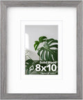 Egofine 8x10 Picture Frame Made of Solid Wood with Plexiglass, Display Pictures 4x6/5x7 with Mat or 8x10 Without Mat for Tabletop and Wall Mounting, Oak Grey