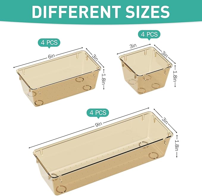 WOWBOX 12 Pack Clear Drawer Organizer Set, Acrylic Drawer Storage Trays