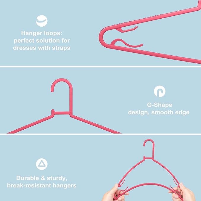 Plastic Hangers 50 Pack, Light Weight Durable Clothes Hangers with Hooks Standard Size G-Shape&Non-Slip Coat Hangers for Everyday Use (Pink)
