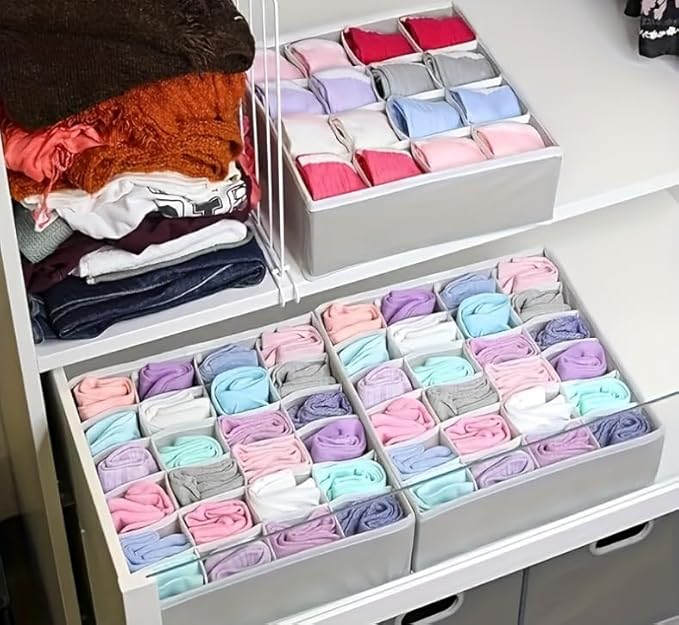 4 Piece Drawer Organiser, Collapsible Non-Woven Sorting Box, Closet Divider