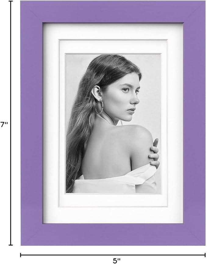 Egofine 5x7 Picture Frame Made of Solid Wood,Covered by Plexiglass Display Pictures 3.5x5/4x6 with Mat or 5x7 Without Mat for Table Top Display and Wall Mounting Photo Frame, Purple