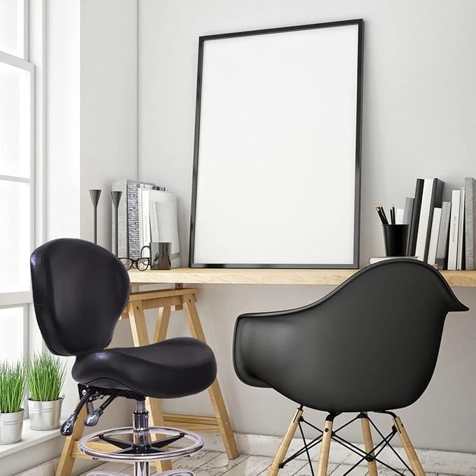 Height Adjustable Rolling Stools Drafting Chair with Backrest & Foot Rest,Work from Home,Studio,Dental,Office for Desk,Salon,Art Studio, Tattoo,Garage, Kitchen, Counter, (Black)