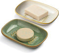 2 Pack Ceramic Soap Dish for Cleaner Shower, Decorative Soap Holder for Bar Square Shampoo or Sponge, Cute Shower Soap Dish Soap Saver Tray Container for Bathroom Kitchen Sink, Easy to Clean