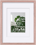Egofine 11x14 Picture Frame Made of Solid Wood Covered by Plexiglass, Display Pictures 5x7/8x10 with Mat or 11x14 Without Mat for Table Top Display and Wall Mounting Photo Frame, Peach Pink