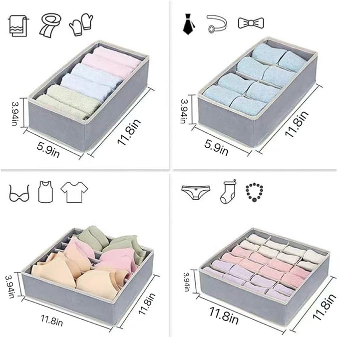 4 Piece Drawer Organiser, Collapsible Non-Woven Sorting Box, Closet Divider