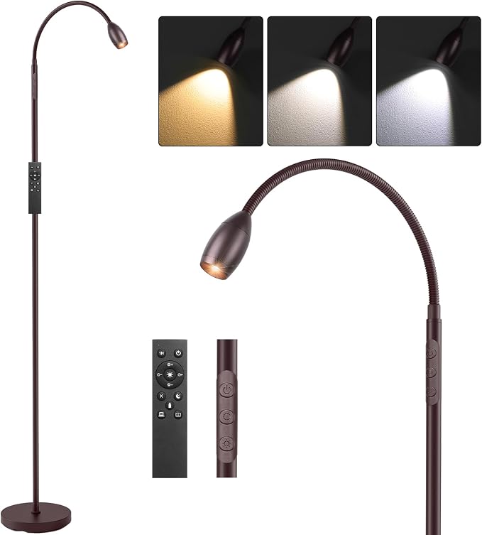 Reading Floor Lamp, 72" Tall LED Lamp with Flexible Gooseneck, Dimmable Zoomable Spotlight, Adjustable Color Beam Standing Lamp, Touch & Remote Control, Task Craft Living Room (Oil-Rubbed Bronze)
