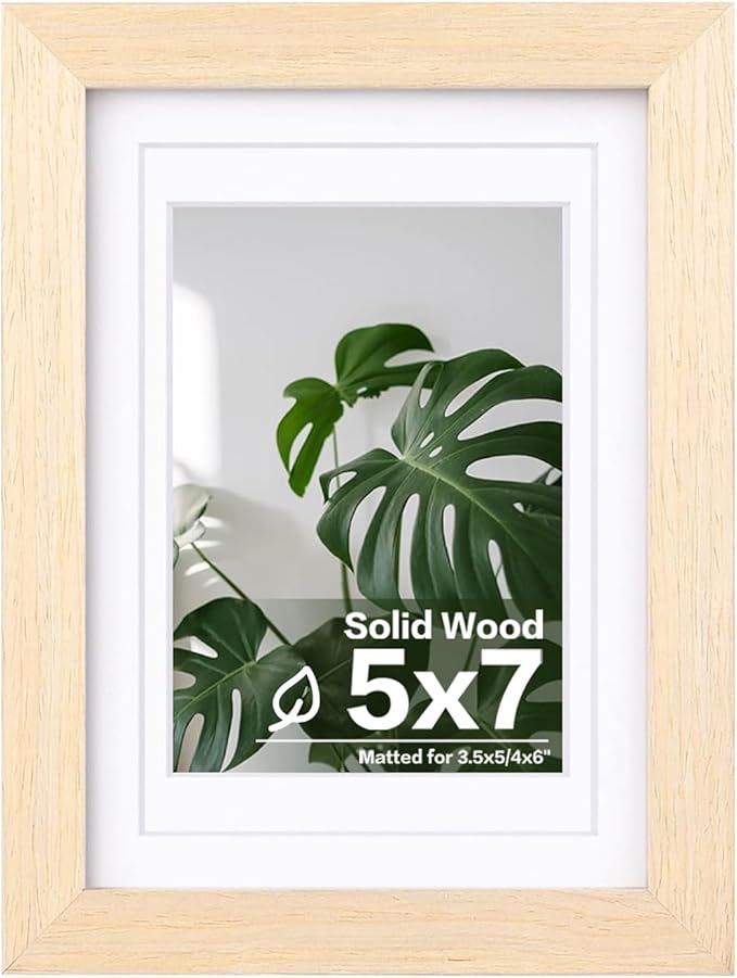 Egofine 5x7 Picture Frame Made of Solid Wood with Plexiglass, Display Pictures 3.5x5/4x6 with Mat or 5x7 Without Mat for Tabletop and Wall Mounting, Oak Wood