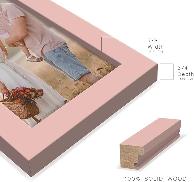 Renditions Gallery 4x6 inch Picture Frame High-end Modern Style, Made of Solid Wood and High Definition Glass Ready for Wall and Tabletop Photo Display, Pink Frame