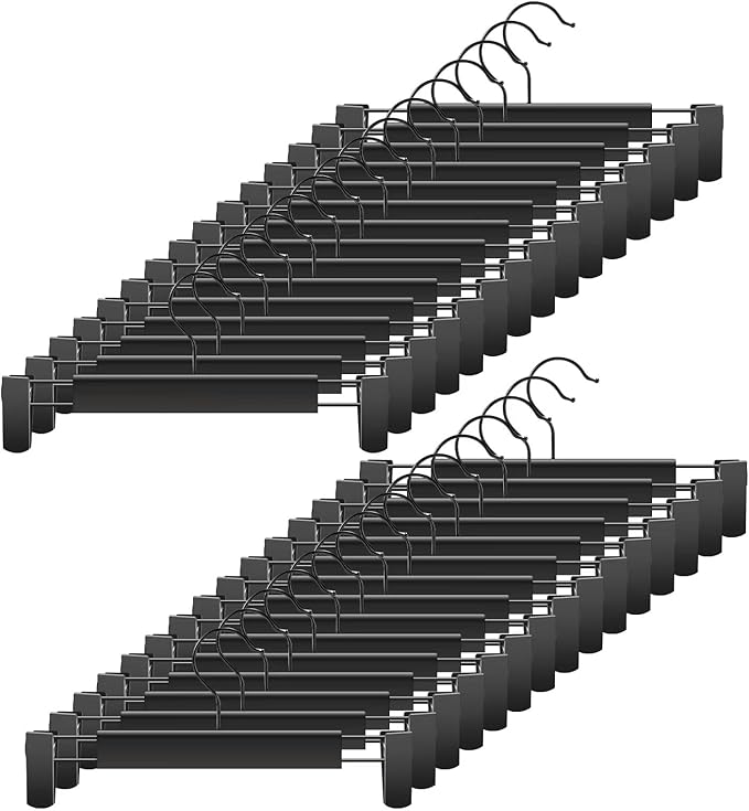30 Pack Pants Hangers with Adjustable Non-Slip Clips Anti-Rust Hanging Hook for Trouser,Skirts,Jeans,Clothes Hangers Black