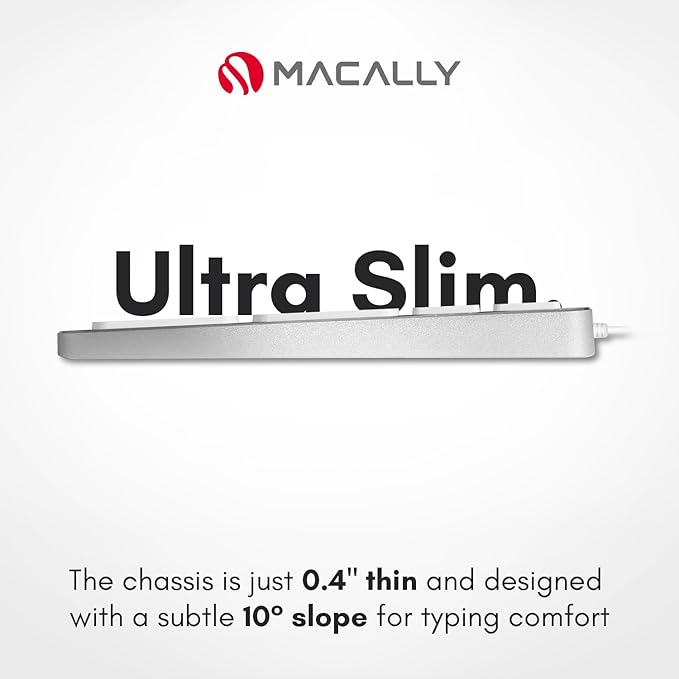 Macally Premium Wired Mac Keyboard with 2 Port Hub - Full Size with Numeric Keypad - Extended USB Keyboard for Mac mini/Pro, iMac, MacBook Pro/Air (Silver Aluminum)