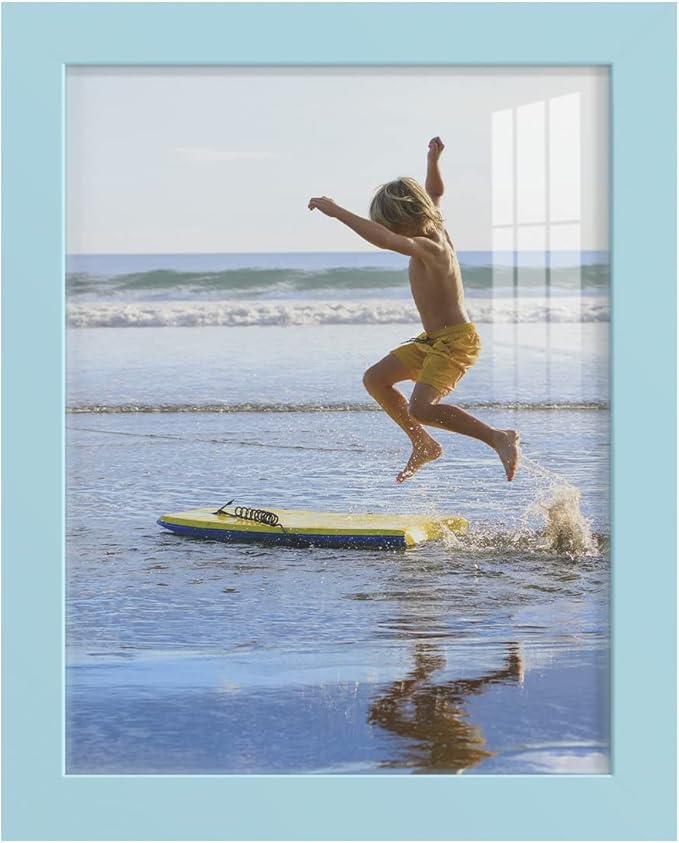 Renditions Gallery 8x10 inch Picture Frame High-end Modern Style, Made of Solid Wood and High Definition Glass Ready for Wall and Tabletop Photo Display, Blue Frame