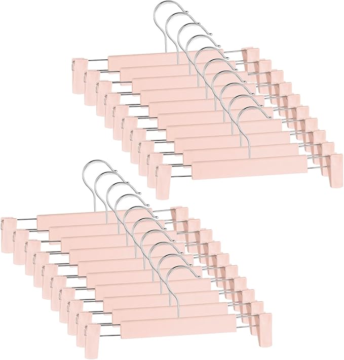 20 Pack Pants Hangers with Adjustable Non-Slip Clips Anti-Rust Hanging Hook for Trouser,Skirts,Jeans,Clothes Hangers Pink