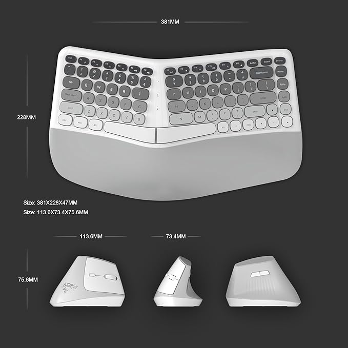 Ergonomic Wireless Keyboard and Mouse Set Creamy Wireless Keyboard Silent Mice Set with Wrist Rest for Computer, Laptop, PC, Mac, Windows