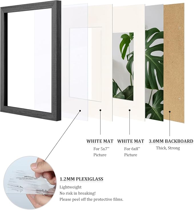 Egofine 8x12 Picture Frame Made of Solid Wood with Plexiglass, Display Pictures 5x7/6x8 with Mat or 8x12 Without Mat for Tabletop and Wall Mounting, Rustic Black