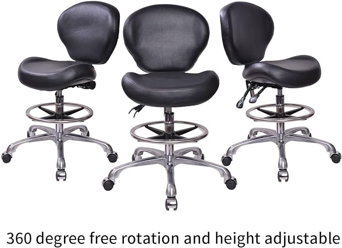 Height Adjustable Rolling Stools Drafting Chair with Backrest & Foot Rest,Work from Home,Studio,Dental,Office for Desk,Salon,Art Studio, Tattoo,Garage, Kitchen, Counter, (Black)