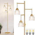Shenmoyl Stepless Dimming Floor Lamps for Living Room, Bedroom, Gold Standing Lamp with 3pcs 6W Bulbs, Vintage Brass Floor Lamp for Corner, Nursery (Clear Tulip)