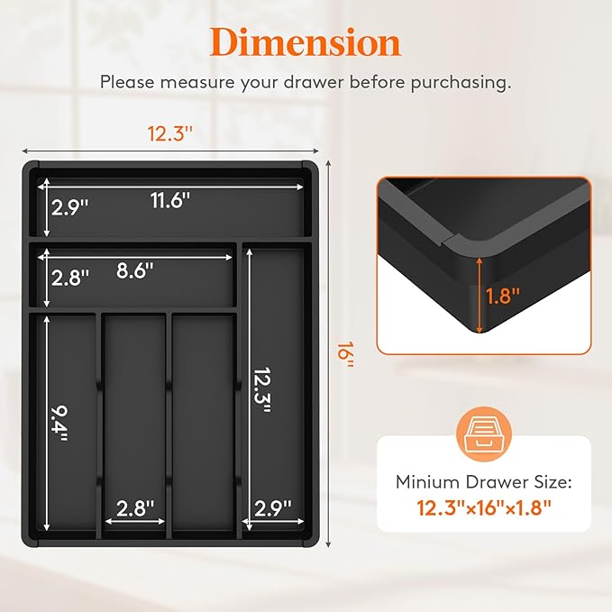 Lifewit Silverware Drawer Organizer Tray, Plastic Cutlery Storage