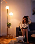 Lightdot 63IN Gold Floor Lamp with Table 2 Globe Mid Century Standing Lamps with 3000K LED Bulbs Unique U-Pole Vintage Floor Lamp with 5Lbs Heavy Base for Living Room/Party/Sofa Beside/Corner Decor