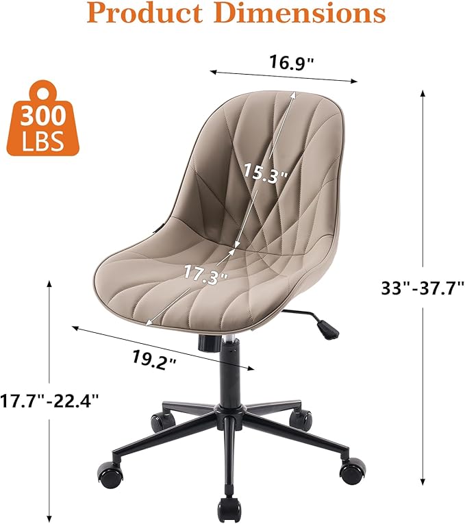 Rowill Modern Office Chair - Ergonomic Swivel Leather Desk Chair with Curved Backrest, Height Adjustable Rolling with Wheels, Perfect for Study Room & Office, Khaki