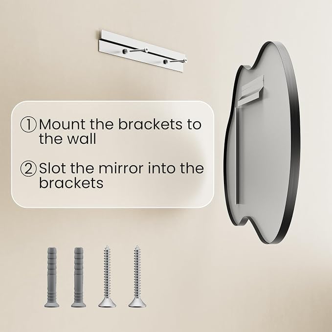 20”x 36” Irregular Wall Mirror, Asymmetrical Bathroom Vanity Mirror, Unique Shape Metal Framed Black Mirrors, Decorative Mirrors for Bedroom Living Room Entryway Wall-Mounted