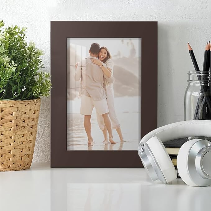 Renditions Gallery 5x7 inch Picture Frame High-end Modern Style, Made of Solid Wood and High Definition Glass Ready for Wall and Tabletop Photo Display, Brown Frame