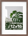 Egofine 12x16 Picture Frame Made of Solid Wood with Plexiglass, Display Pictures 9x12/11x14 with Mat or 12x16 Without Mat for Wall Mounting, Rustic Brown