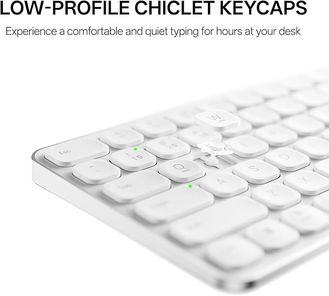 Rapoo 9050S Multi-Device Keyboard and Mouse Combo, 2.4GHz/Bluetooth 5.0/4.0 Wireless Keyboard & Mouse Set for Windows/Mac/Linux/Chrome, Support 4 Devices, Rechargeable, Silent Click, White
