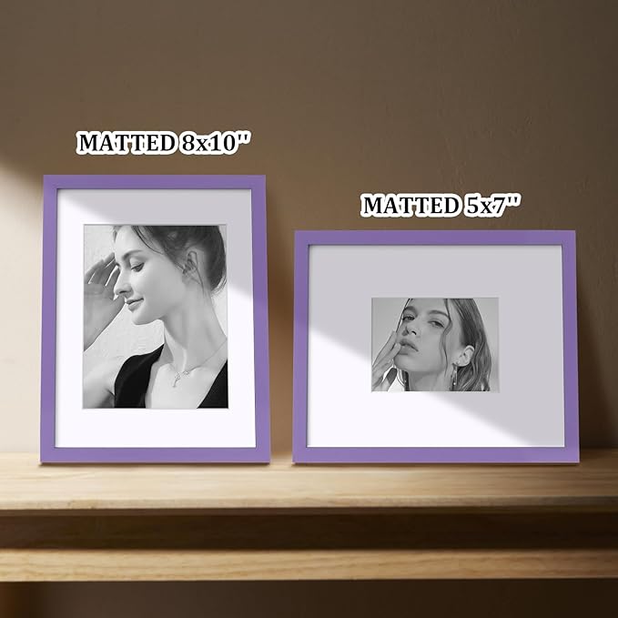Egofine 11x14 Picture Frame Made of Solid Wood Covered by Plexiglass, Display Pictures 5x7/8x10 with Mat or 11x14 Without Mat for Table Top Display and Wall Mounting Photo Frame, Purple