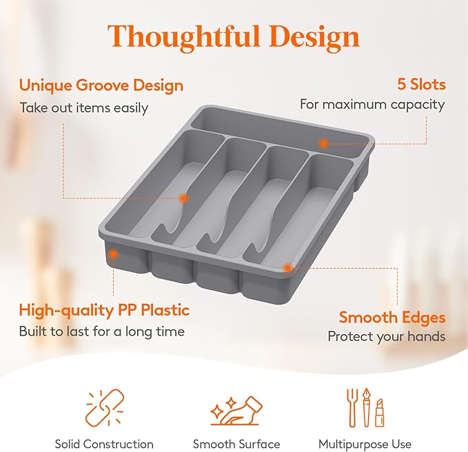 Lifewit Silverware Drawer Organizer Tray, Plastic Cutlery Storage