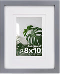 Egofine 8x10 Picture Frame Made of Solid Wood, Covered by Plexiglass for Pictures 4x6 or 5x7 with Mat or 8x10 Without Mat, Table Top Display and Wall Display Photo Frame, Dark Gray