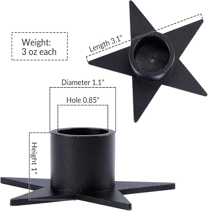 6PCS Pentagram Black Taper Candle Holders, Matte Iron Candlestick Holders Centerpieces for Home Decoration, Wedding Anniversary, Party, Housewarming Gifts.