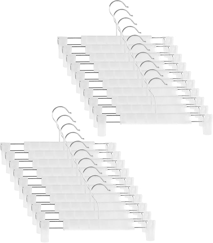 20 Pack Pants Hangers with Adjustable Non-Slip Clips Anti-Rust Hanging Hook for Trouser,Skirts,Jeans,Clothes Hangers Transparent
