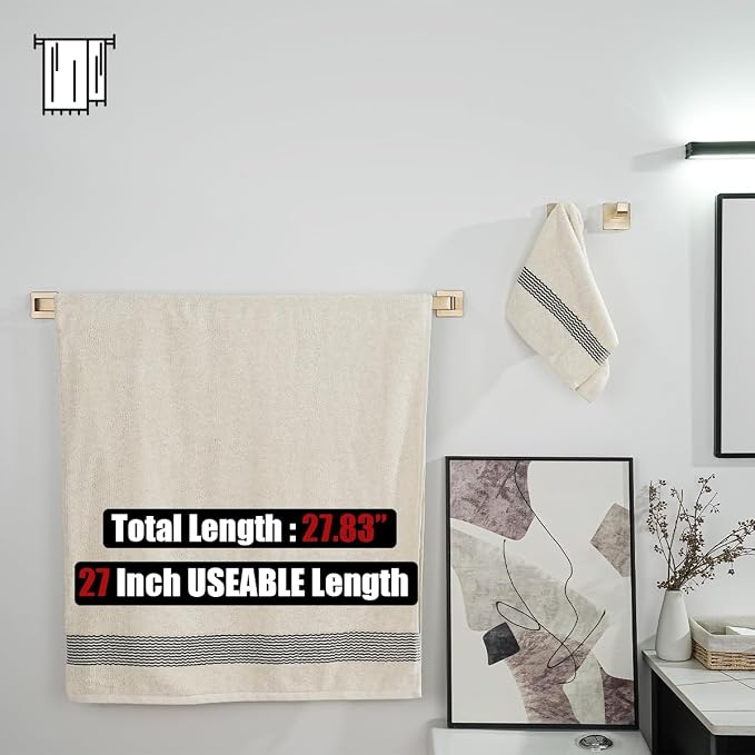 JQK Champagne Bronze Bath Towel Bar, 27 Inch 304 Stainless Steel Thicken 0.8mm Towel Rack Bathroom, Towel Holder Wall Mount, Total Length 29.41 Inch, TB250L27-CB