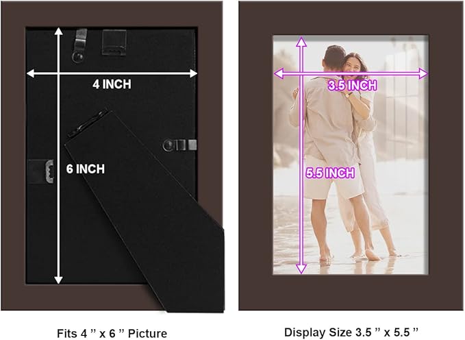 Renditions Gallery 4x6 inch Picture Frame High-end Modern Style, Made of Solid Wood and High Definition Glass Ready for Wall and Tabletop Photo Display, Brown Frame