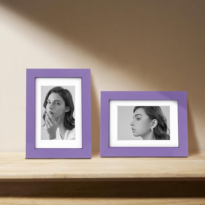 Egofine 4x6 Picture Frame Made of Solid Wood, Covered by Plexiglass Display Pictures 3.5x5 with Mat or 4x6 Without Mat for Table Top Display and Wall Mounting Photo Frame, Purple