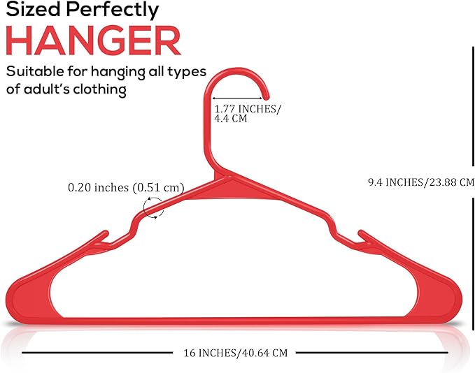 Utopia Home Plastic Hangers 30 Pack - Perfect Space Saving Clothes Hanger - Durable and Strong - Perfect Closet Organizers with Shoulder Grooves (Red)