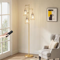 Ziisee Dimmable Gold Floor Lamps for Living Room, Farmhouse Tree Standing Tall Lamp with Remote Control 3 Elegant Cage Shade LED Bulbs for Bedroom Office - Gold