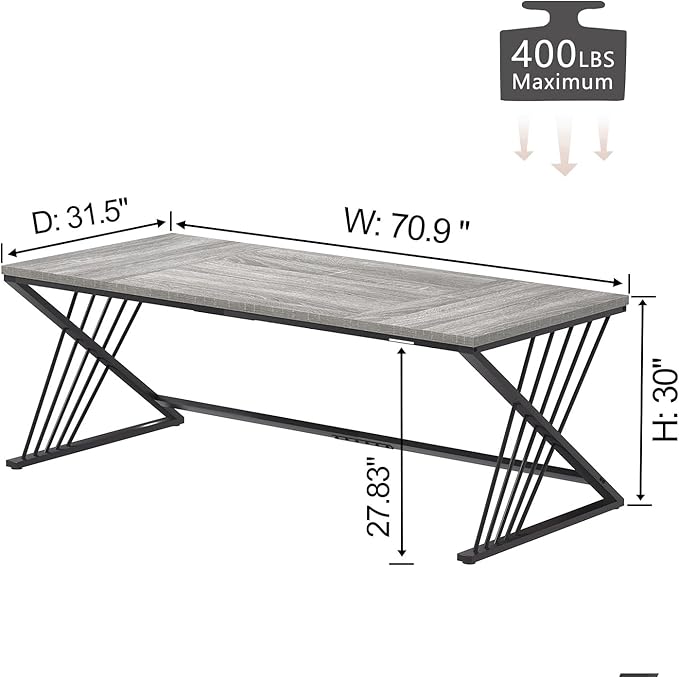 FOLUBAN 70.9" Industrial Computer Desk with Z-Shaped Legs, Modern Home Office Desk for 2 Person, Large Gaming Executive Workstation Study Table for Bedroom Writing, Light Grey