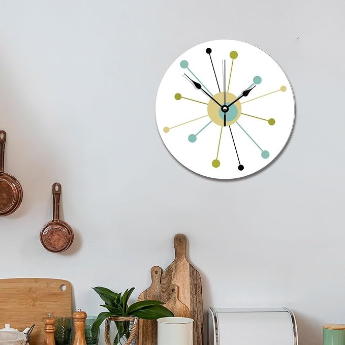 ArogGeld Atomic Age Starburst Wall Clock Mid Century Modern Clocks Silent One Size