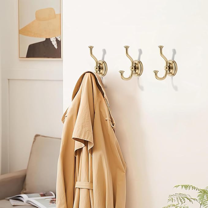 khtumeware 3 Pack 4-1/2 inch Zinc Alloy Vintage Wall Champagne Bronze Large Coat Hooks Suitable for Tile, Wood Board, Glass Walls, Bathroom, Entrance Hall, Kitchen, Multi-Functional Robe Hooks