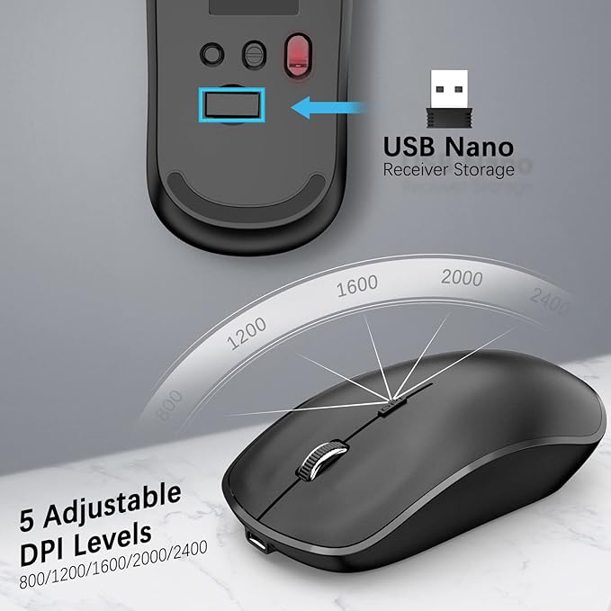 Rechargeable Wireless Keyboard and Mouse Combo- J JOYACCESS 2.4G Compact Quiet Slim Wireless Keyboard Mouse Combo for Laptop,PC,Desktop,Computer,Windows- Black