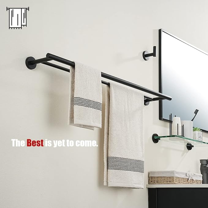 JQK Double Bath Towel Bar, Matte Black 33 Inch 304 Stainless Steel Thicken 0.8mm Towel Rack for Bathroom, Towel Holder Wall Mount, Useable Length 30 Inch 2 Pack, TB100L30-PB-P2
