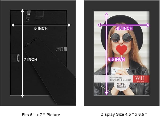 Renditions Gallery 5x7 inch Picture Frame High-end Modern Style, Made of Solid Wood and High Definition Glass Ready for Wall and Tabletop Photo Display, Black Frame