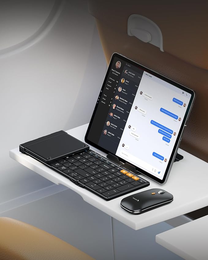 ProtoArc Foldable Keyboard and Mouse, XKM01 True Full-Size Folding Bluetooth Keyboard Mouse Combo for Business Travel, a Portable Office Suite On-The-Go, Compatible with Laptop iPad Tablet - Black