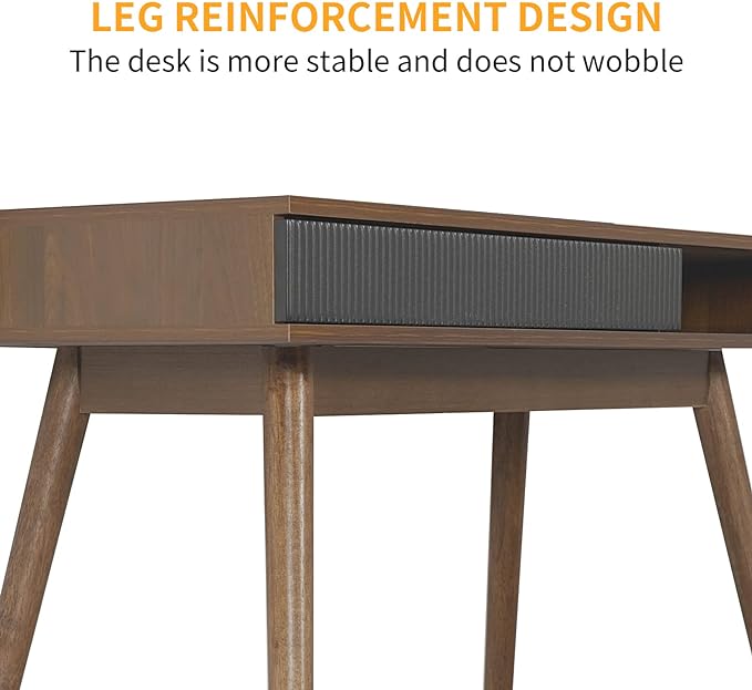 Artswish Mid Century Modern Office Desk with Drawer - Simple Writing Desk for Home Office, Walnut