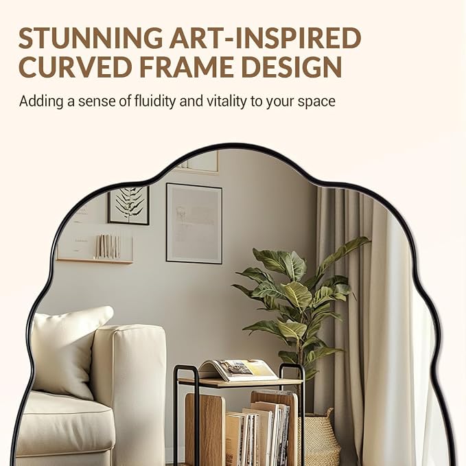 ANDY STAR Black Wavy Oval Mirrors for Bathroom, 30x40 Inch Large Wavy Scalloped Wall Mirror, Anti Rust Stainless Steel Metal Frame, Wall Mount Horizontal or Vertical